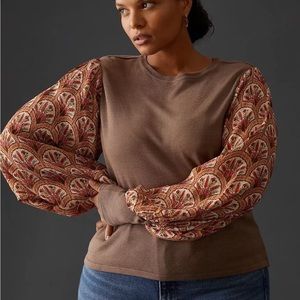 Anthropologie Bl-nk London Patterned Balloon Sleeve Top Size Large